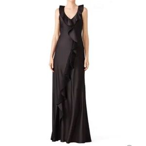 AIDAN MATTOX Slinky Black Ruffled Gown Size
4 - old Hollywood glamour